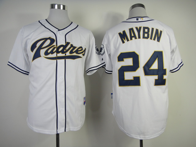Men San Diego Padres #24 Maybin White MLB Jerseys